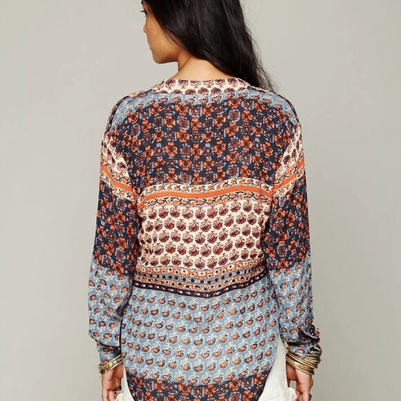 Free People Boho Mixed Print Button Front Blouse Top Multicolor Size M - Picture 2 of 8